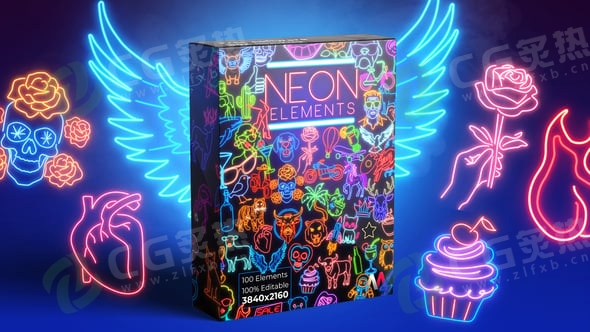 AE模板|100个霓虹灯发光图形元素 + 视频素材 Neon Elements V2-CG炙热-本站提供的软件只作学习交流使用，仅供个人研究，请勿用作商业用途。